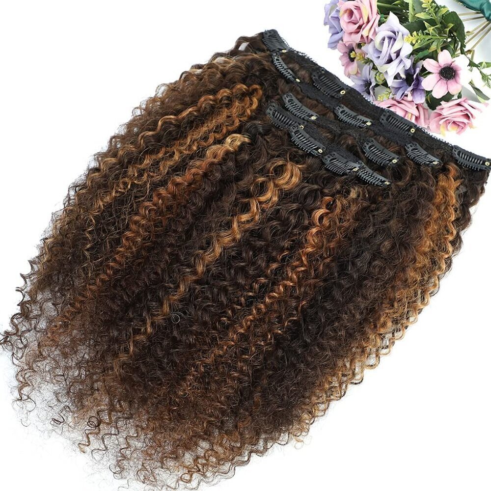 14 Inch Kinky Curly Clip in Hair Extensions for Black Women Human Hair Style